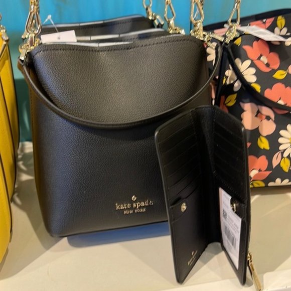 Kate Spade Darcy Small Bucket Bag & Darcy Large Slim Bifold Wallet Black - Picture 3 of 11